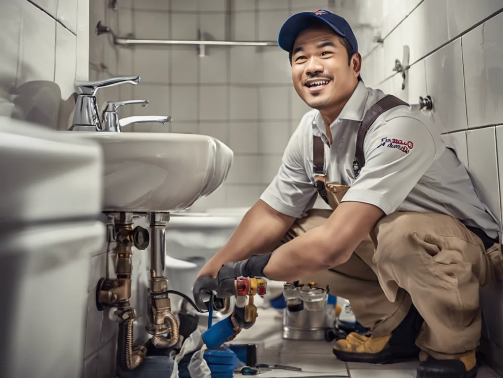 plumber repairing the water leaks bathroom